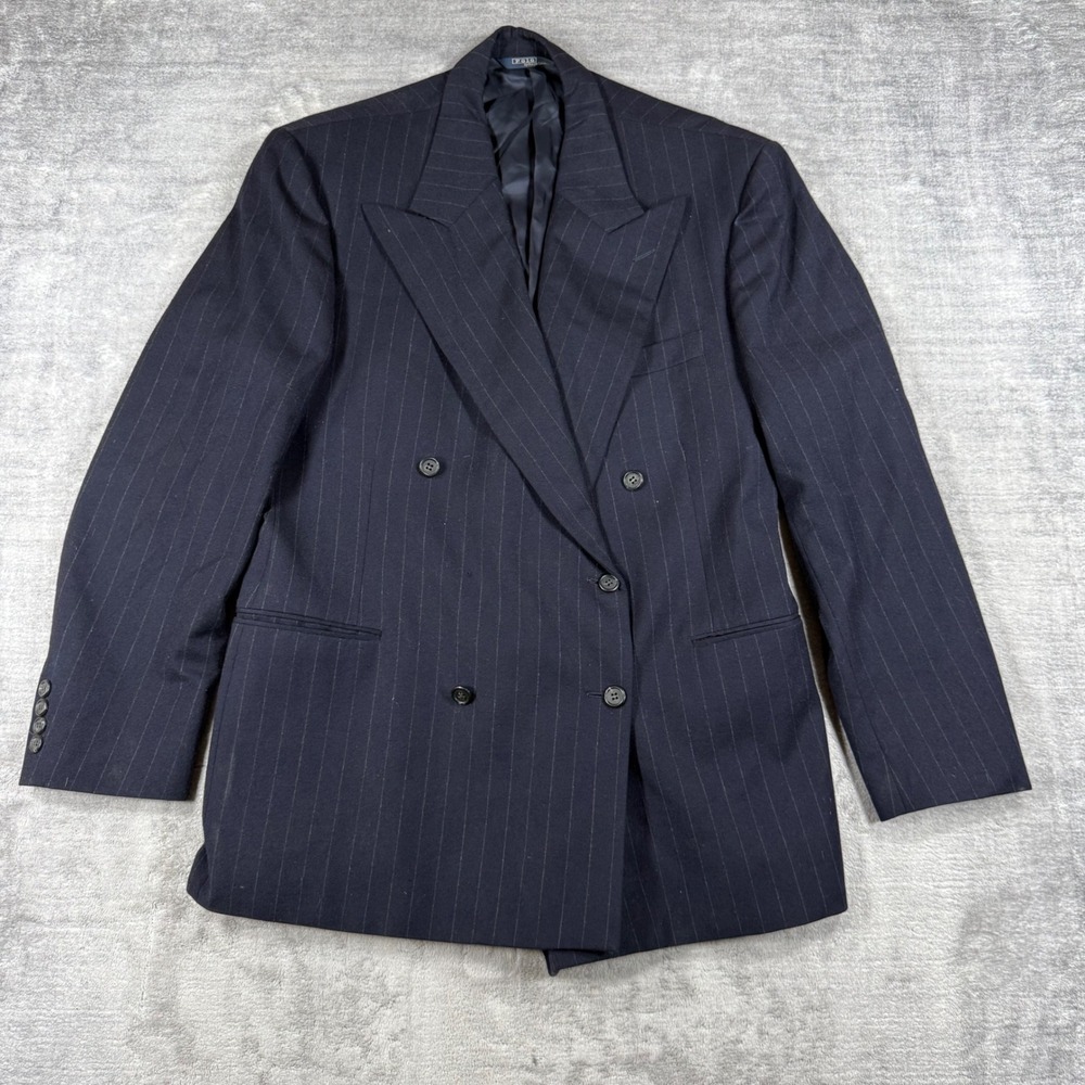 Polo Ralph Lauren Blazer Mens 42R Navy Blue Pinstripe Wool Double Breasted Suit